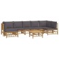 8pcs conj. lounge de jardim bambu c/ almofadões cinzento-escuro