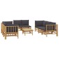 9pcs conj. lounge de jardim bambu c/ almofadões cinzento-escuro