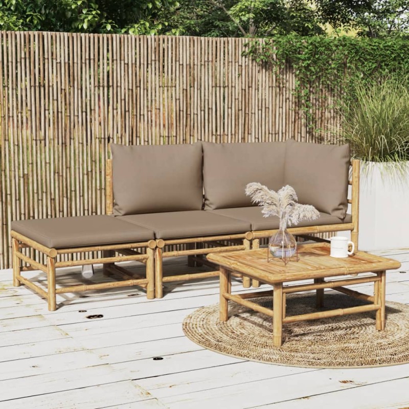 3 pcs conj. lounge jardim bambu almofadões cinzento-acastanhado-Conjuntos de jardim-Home Retail