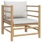 7 pcs conj. lounge de jardim bambu c/ almofadões cinzento-claro