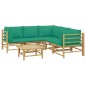 6 pcs conjunto lounge de jardim bambu c/ almofadões verdes