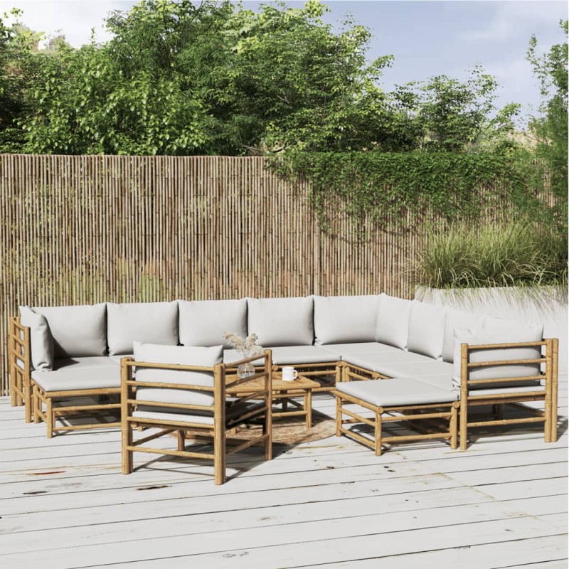 12pcs conj. lounge de jardim bambu c/ almofadões cinzento-claro-Conjuntos de jardim-Home Retail