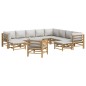 12pcs conj. lounge de jardim bambu c/ almofadões cinzento-claro