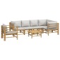 7 pcs conj. lounge de jardim bambu c/ almofadões cinzento-claro