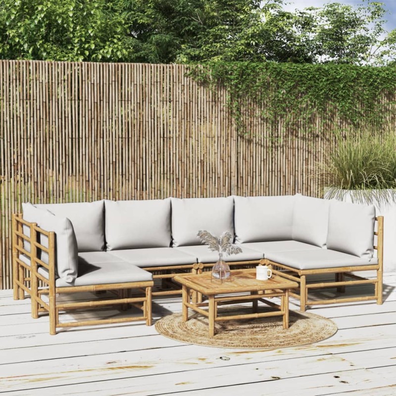 7 pcs conj. lounge de jardim bambu c/ almofadões cinzento-claro-Conjuntos de jardim-Home Retail