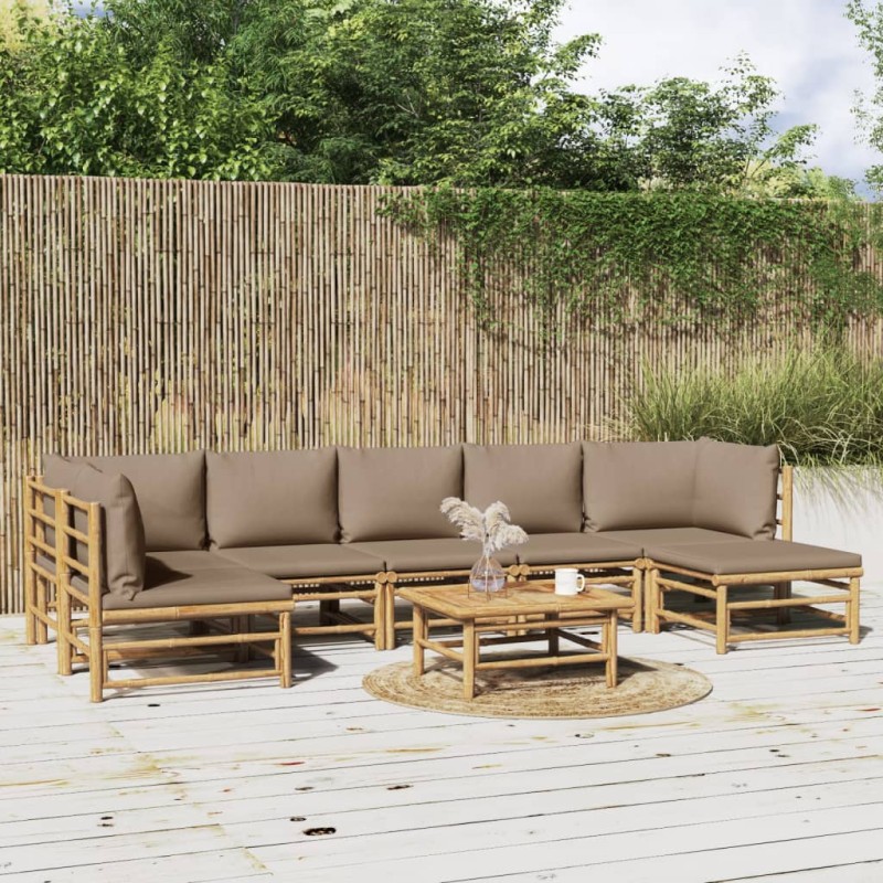 8 pcs conj. lounge jardim bambu almofadões cinzento-acastanhado-Conjuntos de jardim-Home Retail