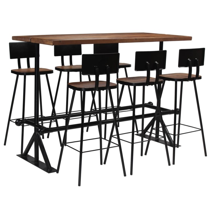 Conjunto de bar 7 pcs madeira recuperada maciça-Conjuntos de móveis para cozinha e sala de jantar-Home Retail