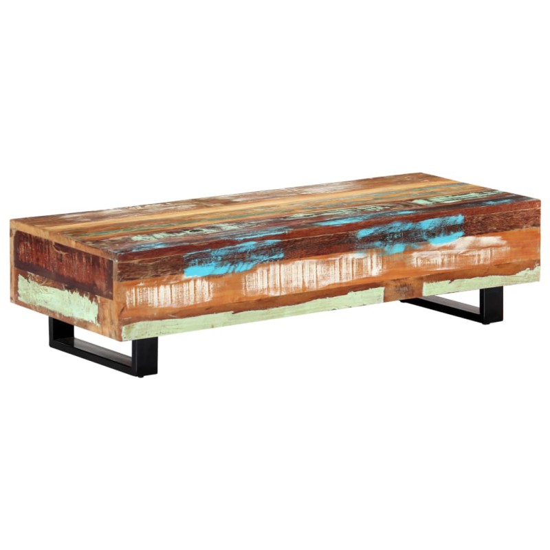 Mesa de centro 120x50x30 cm madeira recuperada maciça e aço-Mesas de apoio-Home Retail