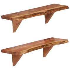 Prateleiras de parede 2 pcs 60x20x18cm madeira de acácia maciça