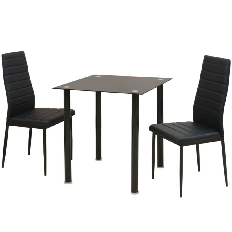 VidaXL Conjunto mesa de jantar e cadeiras 3 pcs preto-Conjuntos de móveis para cozinha e sala de jantar-Home Retail