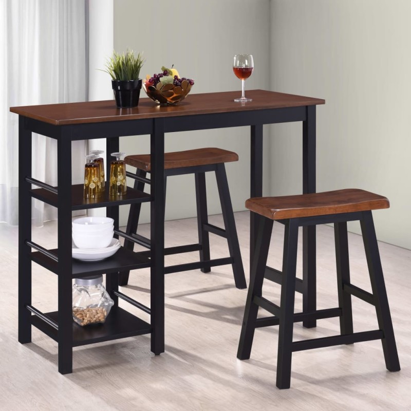 Conjunto de bar 3 pcs MDF preto-Conjuntos de móveis para cozinha e sala de jantar-Home Retail