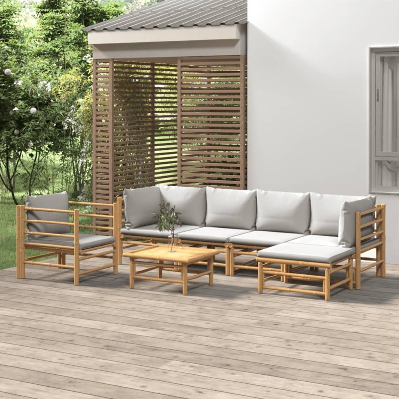 7 pcs conj. lounge de jardim bambu c/ almofadões cinzento-claro-Conjuntos de jardim-Home Retail