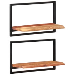 Prateleiras de parede 2 pcs 60x25x35 cm acácia maciça e aço