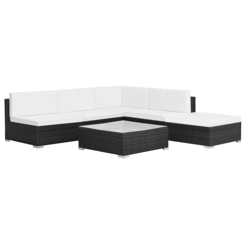 6 pcs conjunto lounge de jardim c/ almofadões vime PE preto-Conjuntos de jardim-Home Retail