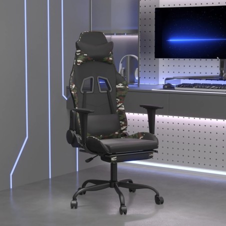 Cadeira gaming c/ apoio pés couro artificial preto e camuflado