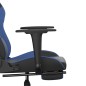 Cadeira gaming c/ apoio para pés couro artificial preto e azul