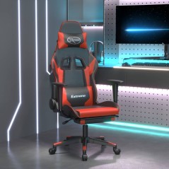 Cadeira gaming c/ apoio pés couro artificial preto e vermelho