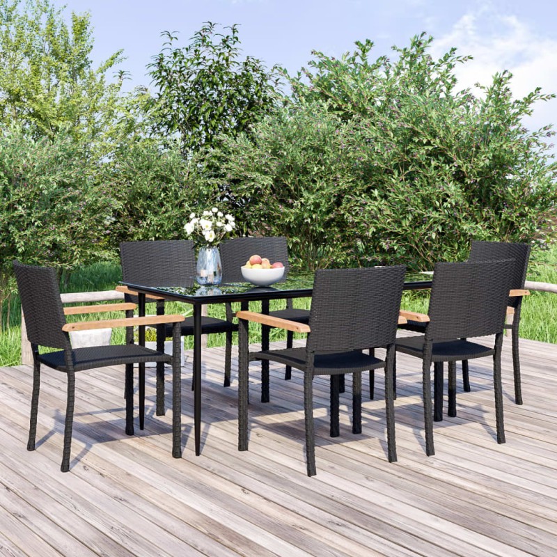 7 pcs conjunto de jantar para jardim vime PE preto-Conjuntos de jardim-Home Retail