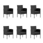 7 pcs conjunto de jantar p/ jardim c/ almofadões vime PE preto