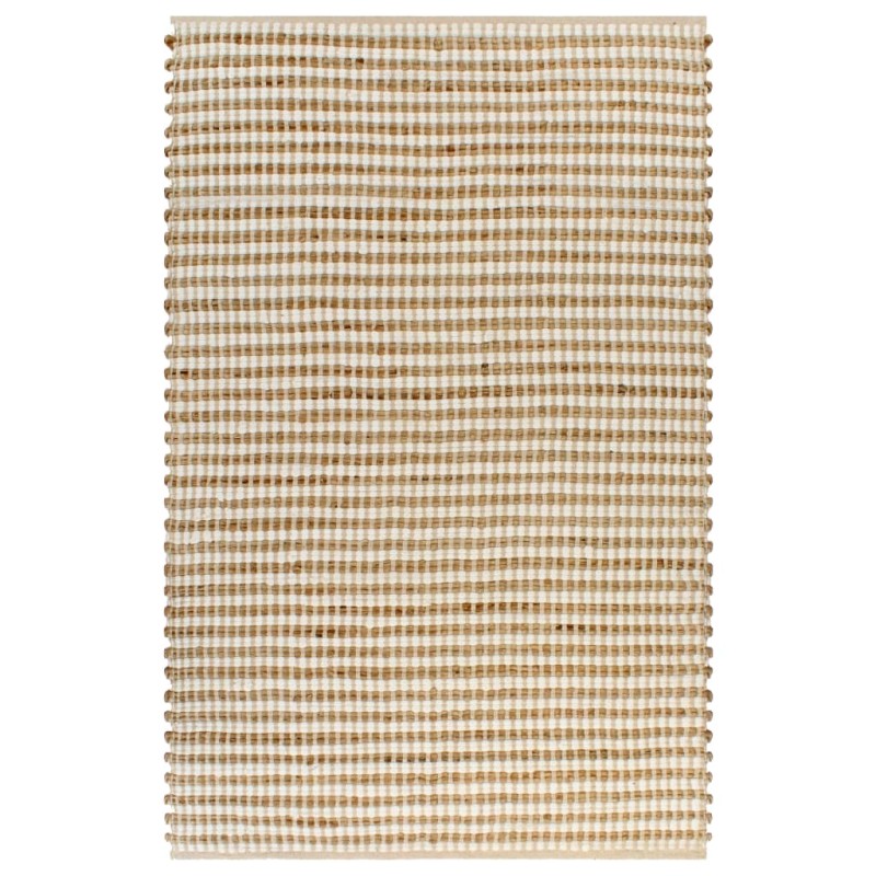 Tapete de juta tecido à mão 120x180 cm natural e branco-Tapetes-Home Retail