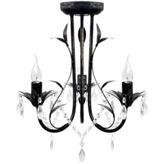 Candelabro metal com contas de cristal, preto, 3 x E14 lâmpadas