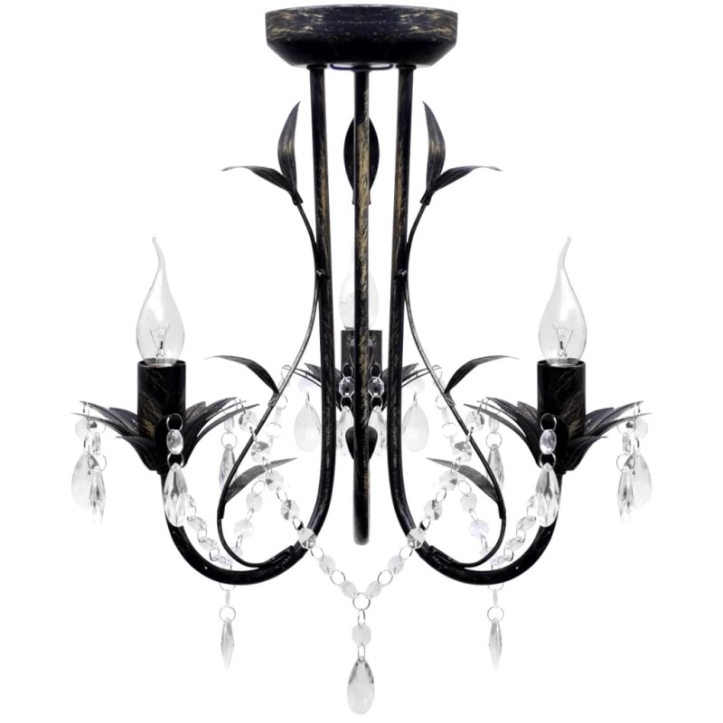 Candelabro metal com contas de cristal, preto, 3 x E14 lâmpadas-Candelabros-Home Retail