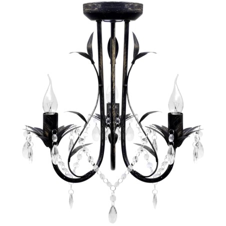 Candelabro metal com contas de cristal, preto, 3 x E14 lâmpadas