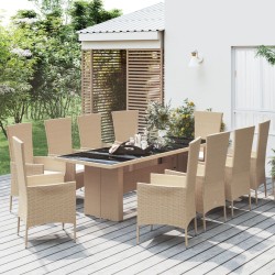 11 pcs conjunto de jantar p/ jardim com almofadões vime PE bege