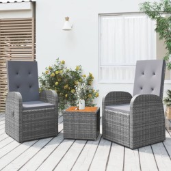 3 pcs conjunto lounge de jardim vime PE/acácia maciça cinza