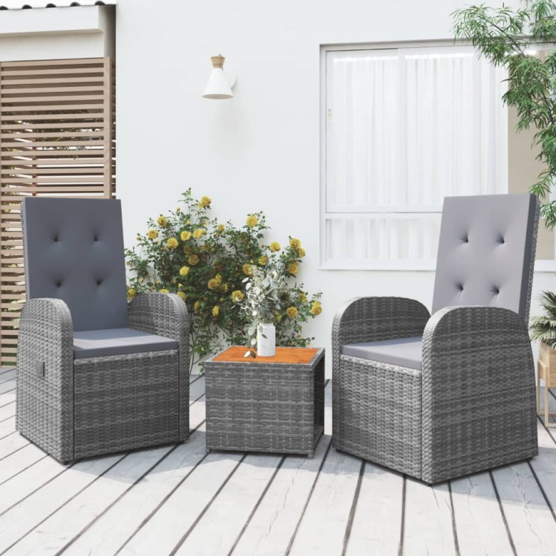 3 pcs conjunto lounge de jardim vime PE/acácia maciça cinza-Conjuntos de jardim-Home Retail