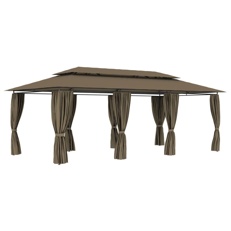 Gazebo c/ cortinas 600x298x270 cm 180 g/m² cinzento-acastanhado-Toldos e gazebos-Home Retail