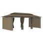 Gazebo c/ cortinas 600x298x270 cm 180 g/m² cinzento-acastanhado