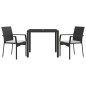 3 pcs conjunto de jantar p/ jardim c/ almofadões vime PE preto