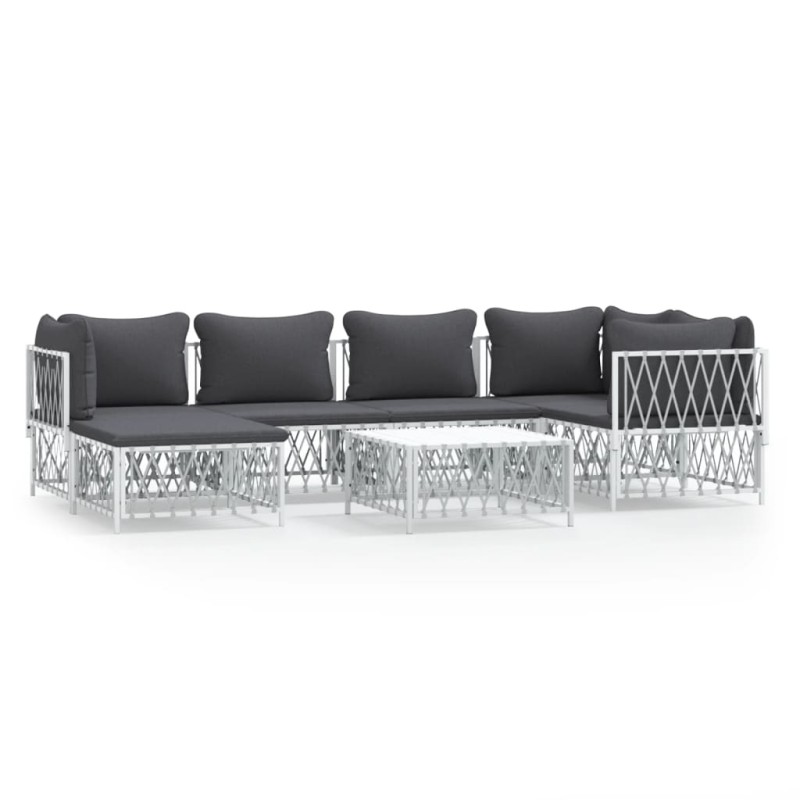 7 pcs conjunto lounge de jardim com almofadões aço branco-Conjuntos de jardim-Home Retail