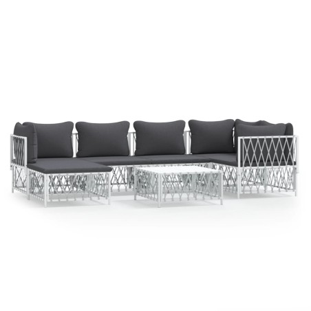 7 pcs conjunto lounge de jardim com almofadões aço branco