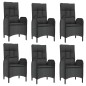 7 pcs conjunto jantar jardim c/ almofadões vime PE preto/cinza