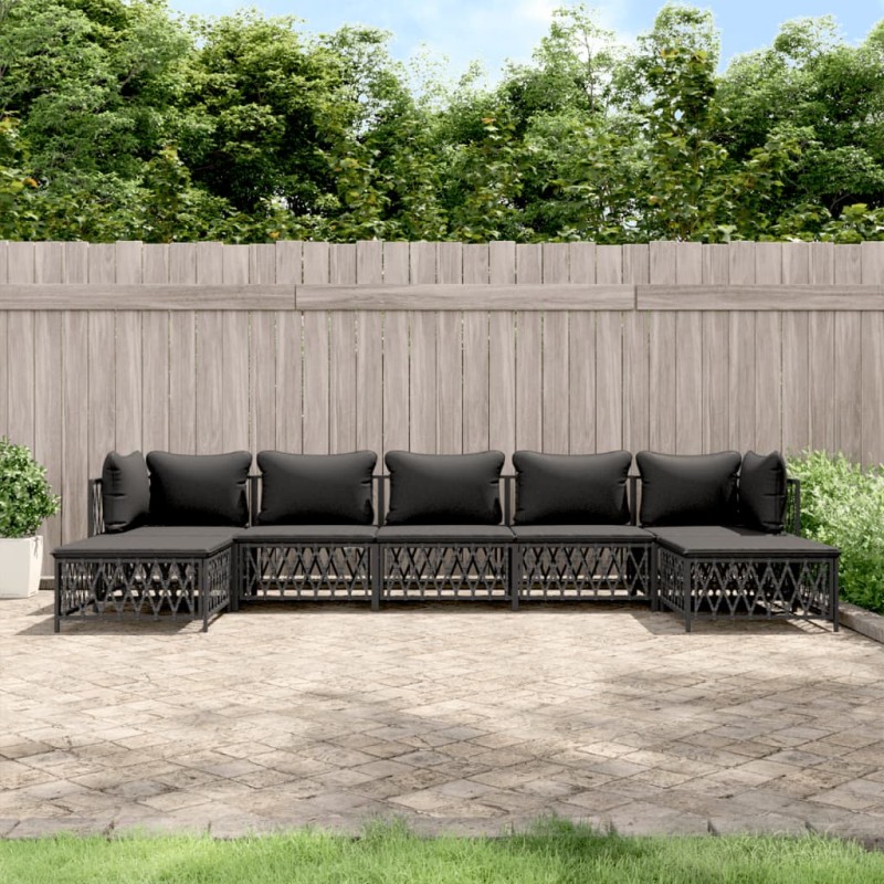 7 pcs conjunto lounge de jardim com almofadões aço antracite-Conjuntos de jardim-Home Retail