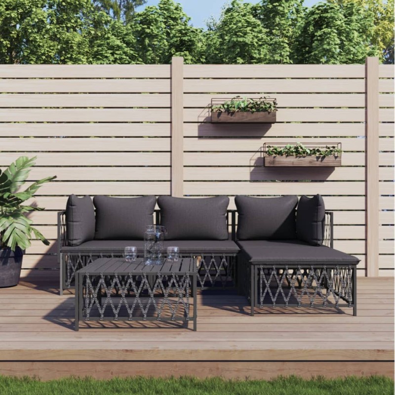 5 pcs conjunto lounge de jardim com almofadões aço antracite-Conjuntos de jardim-Home Retail