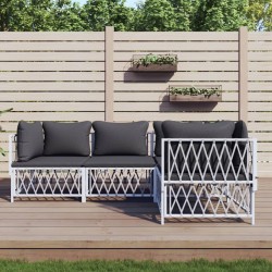 4 pcs conjunto lounge de jardim com almofadões aço branco