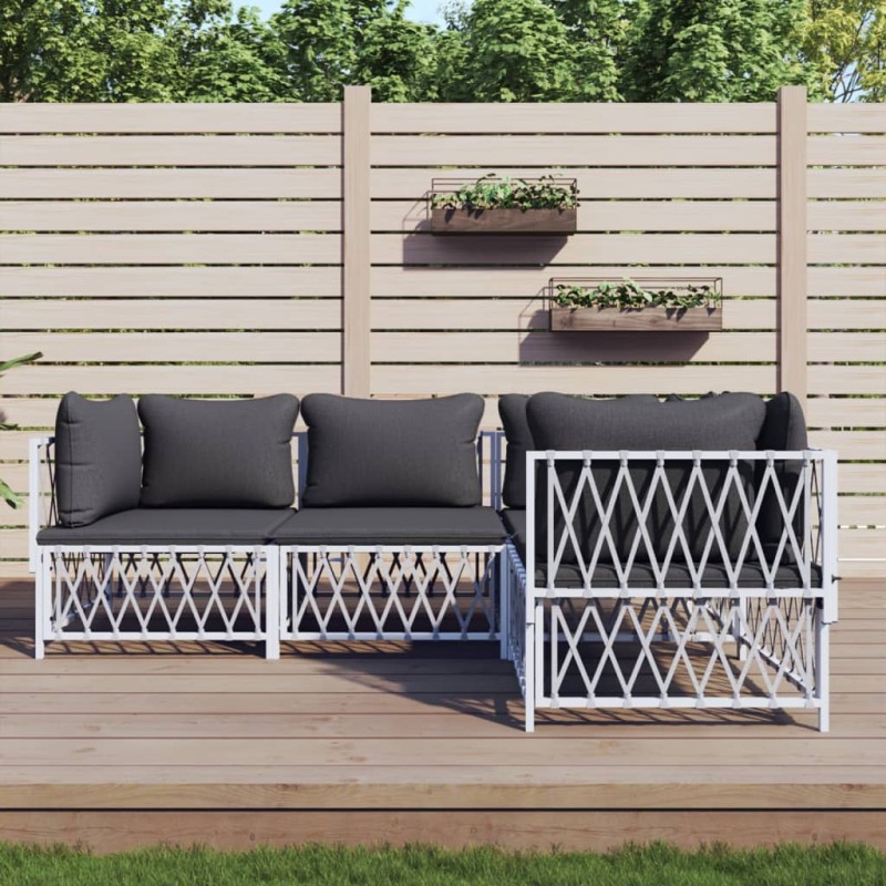 4 pcs conjunto lounge de jardim com almofadões aço branco-Conjuntos de jardim-Home Retail