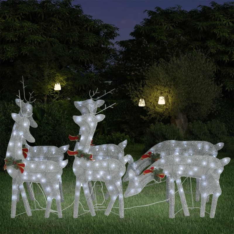 Renas de Natal 6 pcs malha prateado/branco frio-Luzes de Natal-Home Retail