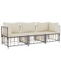 3 pcs conjunto lounge de jardim c/ almofadões vime PE antracite