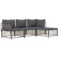 4 pcs conjunto lounge de jardim c/ almofadões vime PE antracite