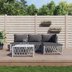 5 pcs conjunto lounge de jardim com almofadões aço branco