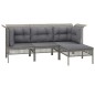 4 pcs conjunto lounge de jardim c/ almofadões vime PE cinzento