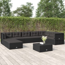 9 pcs conjunto lounge de jardim c/ almofadões vime PE preto