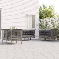 6 pcs conjunto lounge de jardim c/ almofadões vime PE cinzento