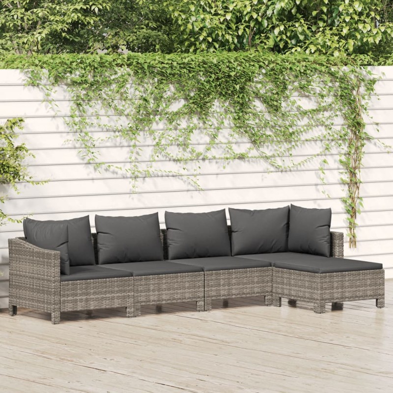 5 pcs conjunto lounge de jardim c/ almofadões vime PE cinzento-Conjuntos de jardim-Home Retail