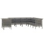 9 pcs conjunto lounge de jardim c/ almofadões vime PE cinzento