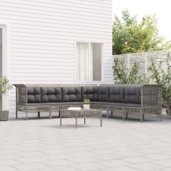 8 pcs conjunto lounge de jardim c/ almofadões vime PE cinzento